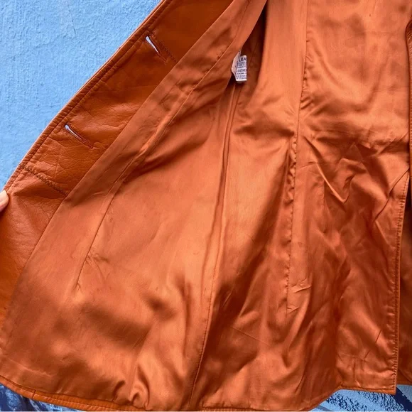 Vintage 60s Ms. Pioneer leather and snakeskin jacket, orange brown, pockets, Sm - Picture 9 of 16